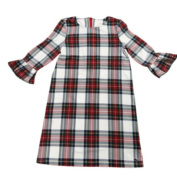 Vineyard Vines Girls Ruffle Sleeve Tartan Plaid Dress S (7–8) Marshmallow - Picture 7 of 13